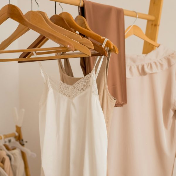 Clothing on hanger at the modern shop boutique Fashionable stylish womens clothing on a hanger